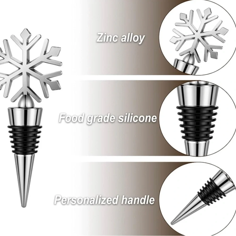 Set/2 Wine Bottle Stoppers, Silver, Snowflakes
